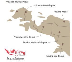Karte von Westpapua, sechs Provinzen